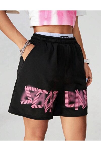 caddekombin شورت برمودا نسائي وردي اللون مطبوع عليه سكوتلان مع حبل جيب مريح ب...