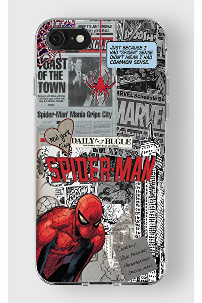 moonset Iphone 7 / 8 / SE Uyumlu Örümcek Kolaj Tasarımlı Baskılı Şeffaf Telefon Kılıfı