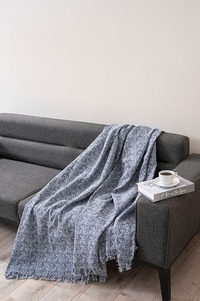 Magu Natural Cotton Blue Patterned Woven Sofa Cover
