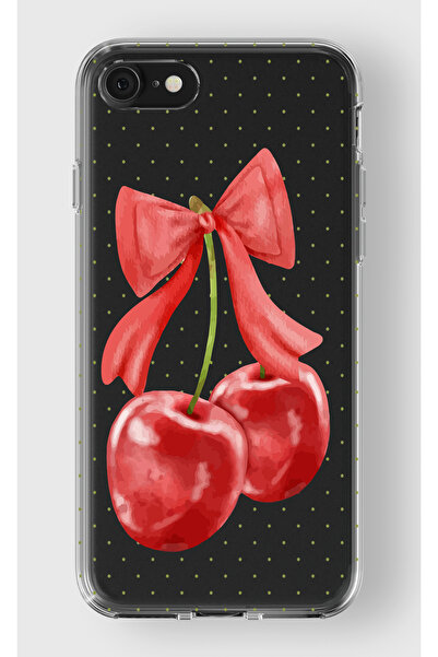 moonset Iphone 7 / 8 / SE Uyumlu Kiraz Tasarımlı Baskılı Şeffaf Telefon Kılıfı