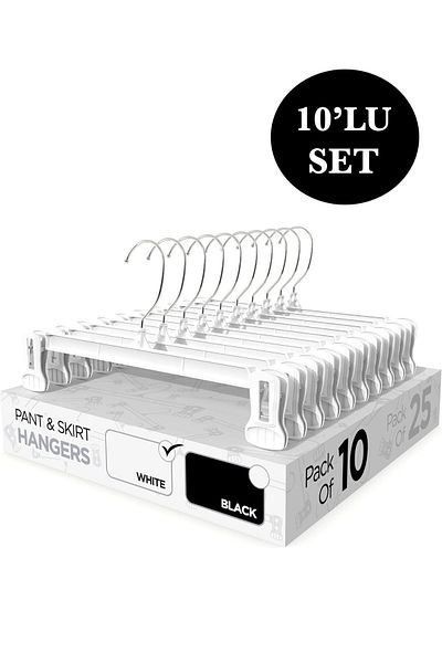 FULLTREND White Latched 10-piece Trousers and Clothes Hangers Set