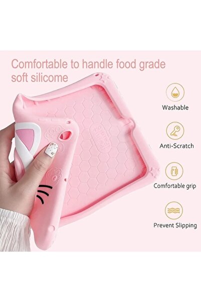 TEKNETSTORE حافظة لهاتف Galaxy Tab A9 Plus مقاس 11 بوصة - نمط قطة وردية، حامل معلق، شخصية ممتعة للأطفال