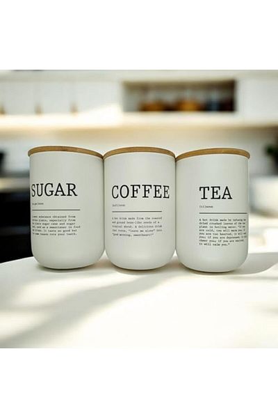 STOREMAX Sellbuystore Modern Kitchen Glass Jar Set - Sugar, Coffee, Tea Storage Container with Bamboo Lid 1053