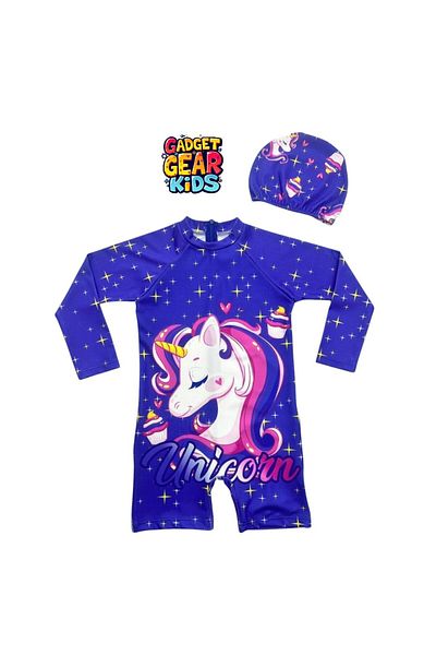 Gadget Gear Long Sleeve - Boned Print Detail Swimsuit for Girl
