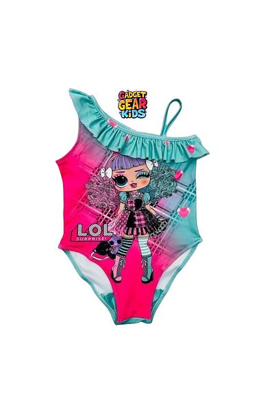 Gadget Gear Girl's Swimsuit Single Shoulder Strap Print Detail Ruffle