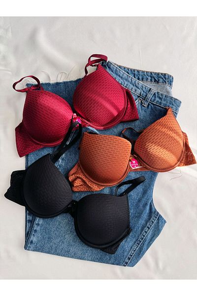 Beyaz Gelincik Underwear Γυναικείο Σουτιέν με μοτίβο Ultra Padded Underwire Push Up Τριπλό Πακέτο