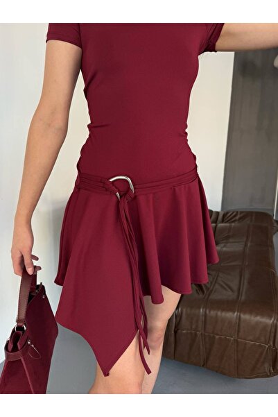 Diviny Asymmetrical Cut Belt Detail Dress