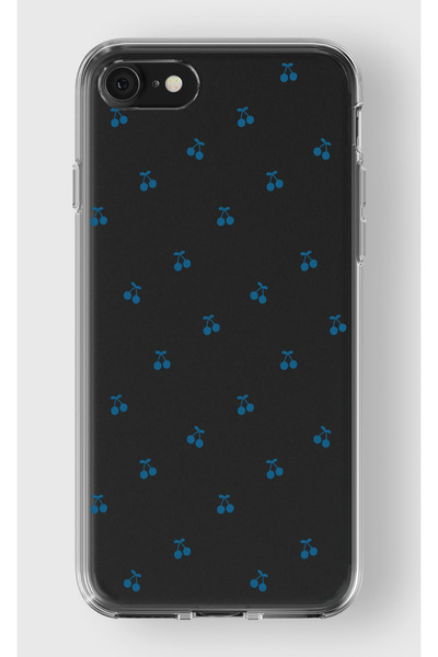 moonset Iphone 7 / 8 / SE Uyumlu Mavi Kirazlar Tasarımlı Baskılı Şeffaf Telef...