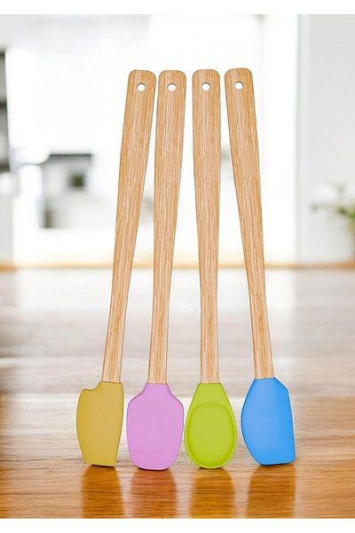STOREMAX Sellbuystore 4Pcs 4 Colors Wooden Handle Pastel Color Heat Resistant Silicone Spatula Set Mutfa