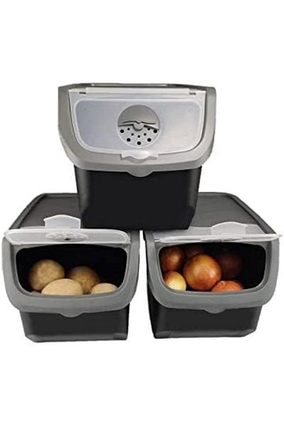 STOREMAX Stshop Coral 3-Piece Onion Potato Storage Container 12 Liters - Gray Shpst 1051066