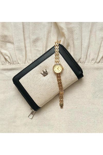 QUARTZ Minimal Metal Cord Women's Wristwatch Gold Color