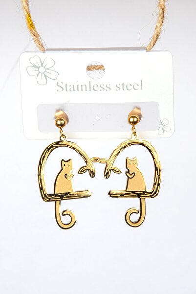 Lila Rosa 316 L Steel Earrings with Cat Figure