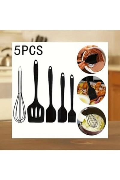 STOREMAX Sellbuystore Heat Resistant Fireproof Non-Stick Silicone Spatula Set 5 Pieces Black 1053513