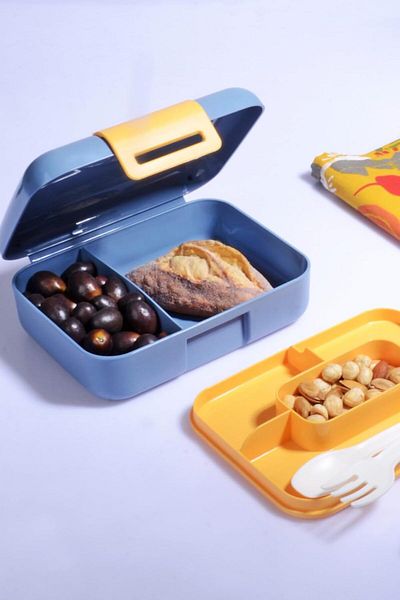 STOREMAX Di̇yari 5 Compartment 2 Layer Lunch Box with Spoon and Fork (Grey) Star Buy Bz 108724