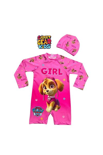 Gadget Gear Long Sleeve - Boned Print Detail Swimsuit for Girl