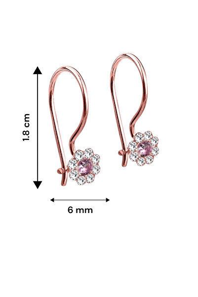 jelux silver Gümüş 925 Ayar Papatya Model Zirkon Pembe Taşlı Çocuk Rose Küpe