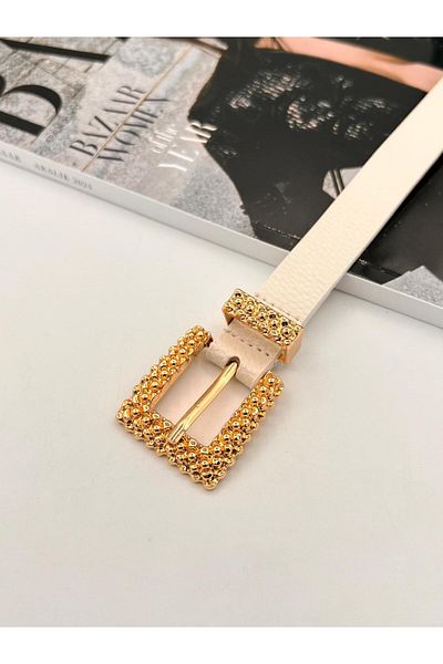 MODAM HİFA Embossed Gold Buckle Women's Belt Trouser Belt Dress Belt Shirt Belt Coat Belt