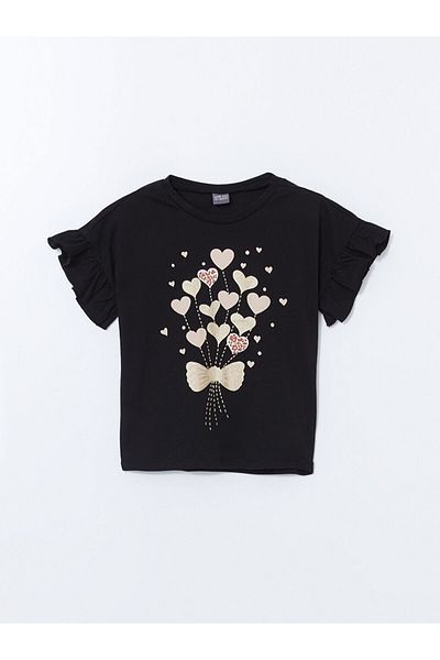 LC Waikiki Tricou pentru fetiță din bumbac pieptănat imprimat cu gât crew sezon nou - S5JD09Z4