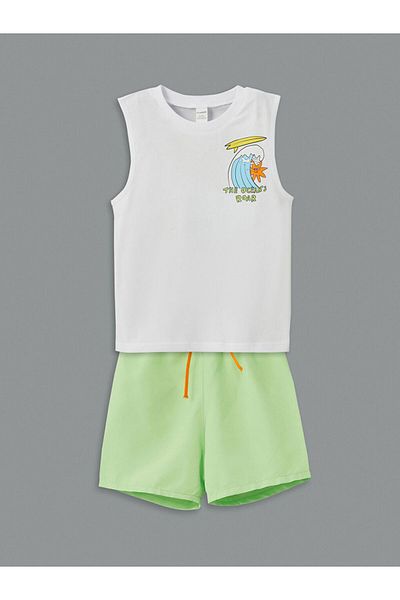LC Waikiki New Season Crew Neck Boys' Undershirt and Swimming Shorts 2-Piece Set - S5Mb31Z1