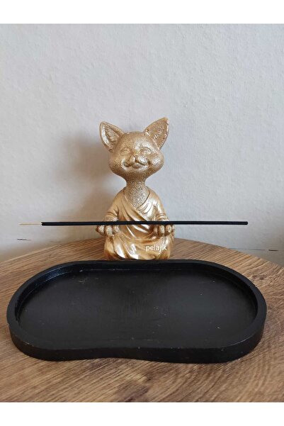 Pelajik Çubuk Tütsülük Yogacı Kedi ve Altlık Tabak,dekoratif tütsülük,ev dekorasyon,salon aksesuarları