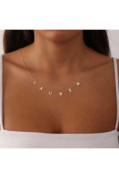 Genel Markalar 925 Ayar Gümüş Aralıklı Harf İsim Kolye-18 Ayar Altın Kaplama İsimli Harf Kolye