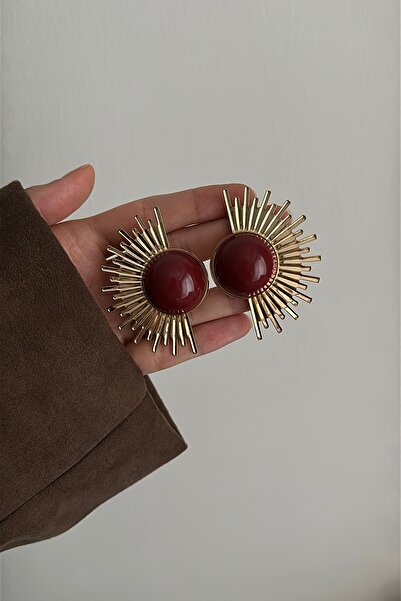 Okko Store Bordo Renkli Yarım Güneş Küpe