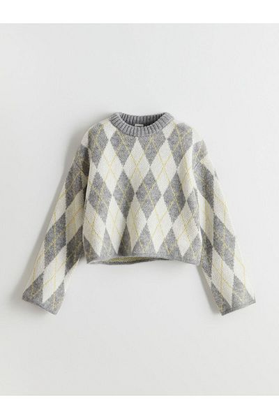 LC Waikiki Lcw Kids Crew Neck Argyle Girls' Knitwear Sweater