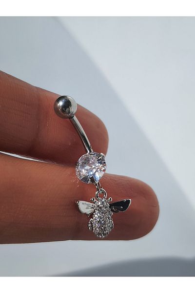 kurukafagift Bee Figured Zircon Stone Dangle Steel Belly Piercing