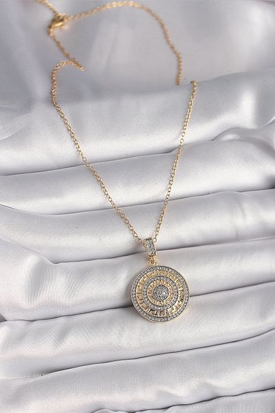 SeyCey.co 316L Steel Gold Color Chain Zircon Stone Medallion Model Labyrinth Engraving Women's Necklace