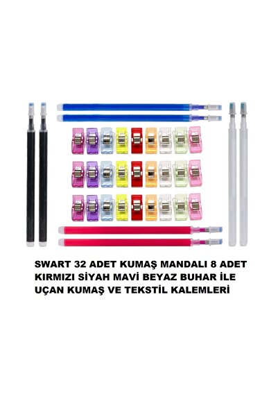 Swart SİNGER ZETİNA PFAFF 32 ADET (İÇİ ÇELİK) KUMAŞ MANDALI 8 ADET ISI VE BUHARLA UÇAN KALEM BİR ARADA