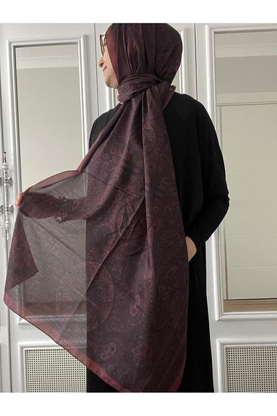 AMİNENESİL Burgundy Colored Ethnic Patterned Soft Cotton Shawl - Aminenesil