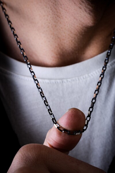 Ricco Jewellery 925 Ayar Gümüş Old Money Oksitli Küt Küp Zincir