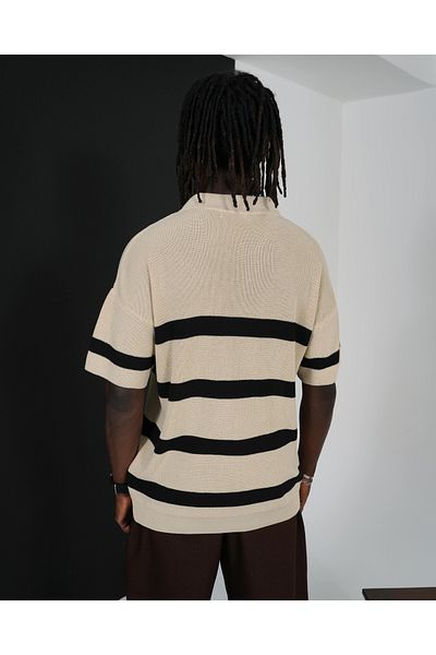 elkumoda Άνετο και μοντέρνο μπλουζάκι με ριγέ μισό φερμουάρ με λαιμόκοψη που πρέπει να έχετε για την καλοκαιρινή μόδα