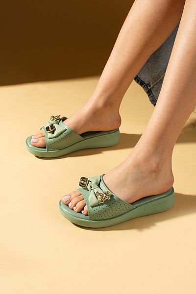 Pembe Potin New Season Green Comfortable Light Sole Daily Buckle Wedge Heel Slippers Sandals