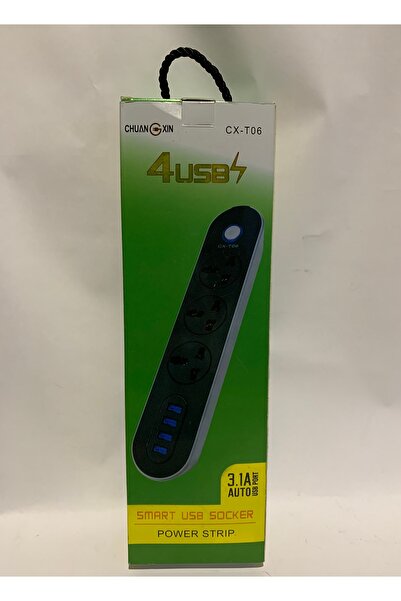 abnturk 4 USB Girişli 3 Universal Priz Girişli Toplam 7 Girişli Aç Kapa Tuşlu Uzatma kablolu Priz