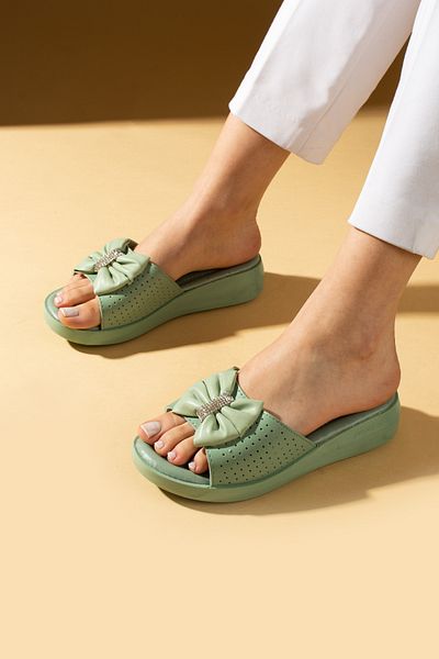Pembe Potin New Season Green Comfortable Light Sole Daily Buckle Wedge Heel Slippers Sandals