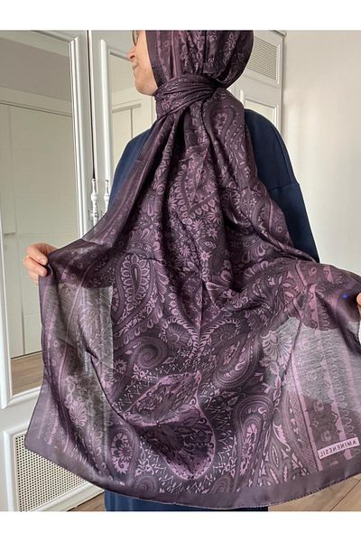 AMİNENESİL Purple Plum Colored Aminenesil Soft Cotton Shawl - Ethnic Pattern