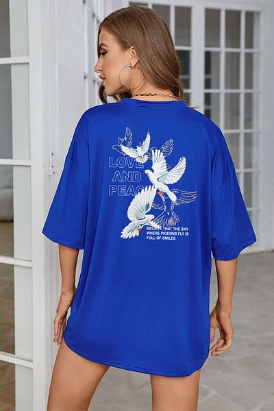 uyguntarz Μπλουζάκι Love And Peace Printed Unisex Oversize