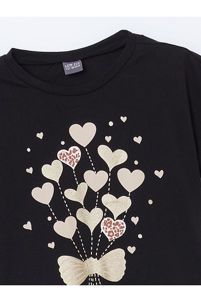 LC Waikiki Tricou pentru fetiță din bumbac pieptănat imprimat cu gât crew sezon nou - S5JD09Z4