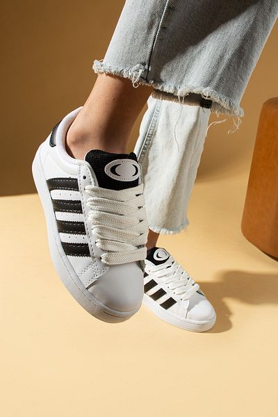 Pembe Potin White Black Unisex Sports Sneaker Lace-Up Casual Comfortable Sole Shoes