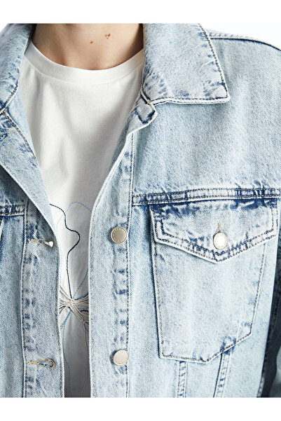 LC Waikiki Γυναικείο τζιν μπουφάν Lcw Vision Shirt Collar Oversize