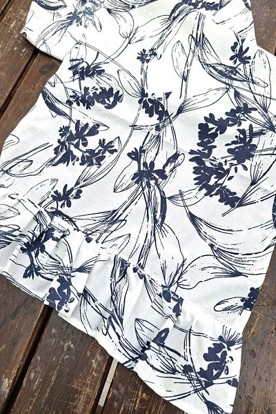 Emtory Home Navy Blue Floral Print Linen Runner - Decorative, Pleated, 40X110Cm