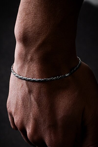 Ricco Jewellery 925 Ayar Gümüş Old Money İtalyan Yassı Oksitli Halat Bileklik