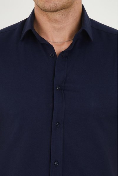 jack carisma Short Sleeve Navy Blue Tight Fit Cotton, Lycra, Slim Fit Men's Shirt