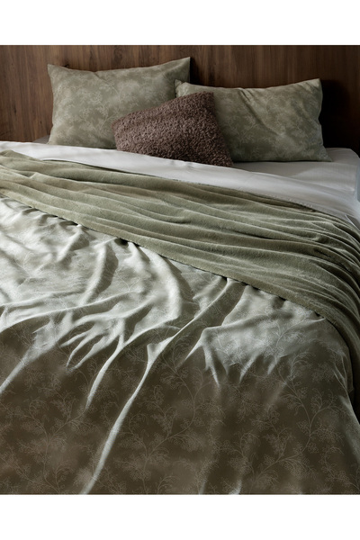 Madame Coco Viena Pamuklu Tek Kişilik Battaniye Seti - Haki