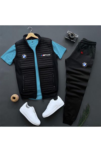 NewCabin BMW Mpower εμπριμέ καπιτονέ γιλέκο και φούτερ - T-Shirt 3 τεμάχια