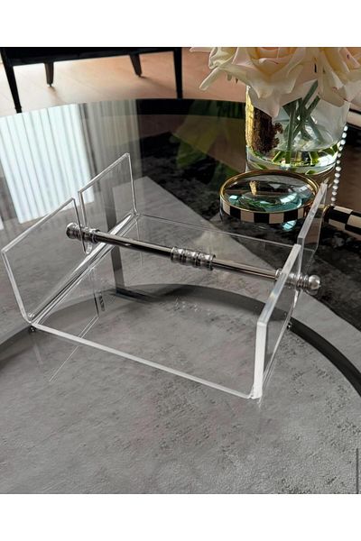 innossa pleksi dekorasyon Transparent Plexi Service Napkin Holder with Silver Brass Plated Accessories