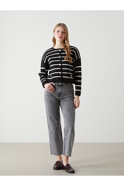 LC Waikiki Lcw Crew Neck Striped Women's Knitwear Cardigan Fast Fashion