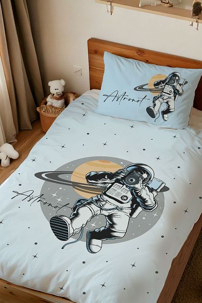 Homamia Set cuvertură de pilota unică 100% bumbac imprimat astronaut