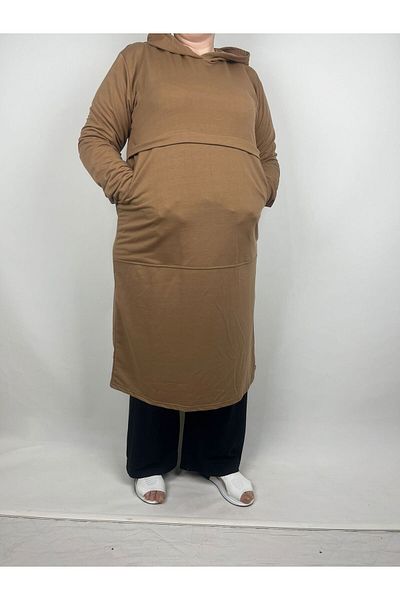 YAŞAR TRİKO Women's Mink Robe Two Side Whole Pocket Hooded Long Sleeve Two Thread Tunic